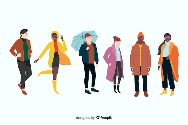 Free vector people wearing autumn clothes