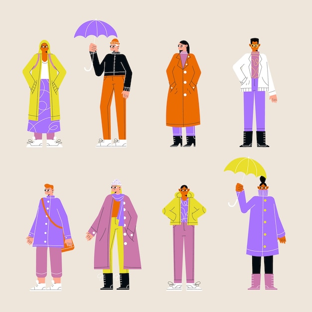 Free Vector people wearing autumn clothes