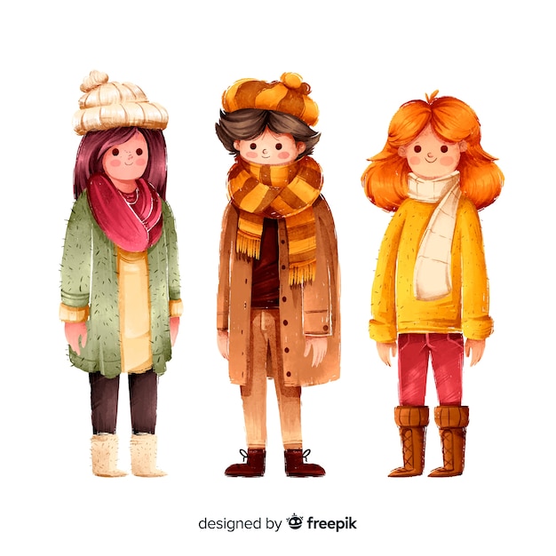 Free Vector people wearing autumn clothes