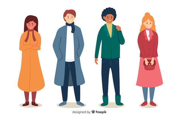 Free vector people wearing colorful autumn clothes