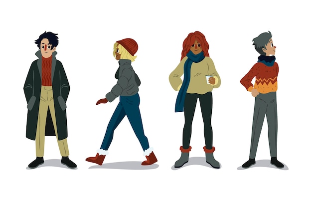 Free vector people wearing cozy clothes