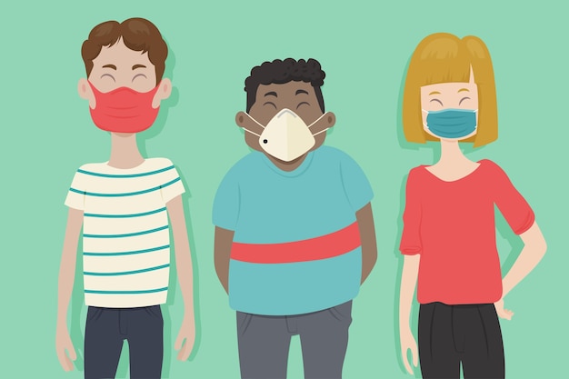 Free Vector people wearing different face mask types