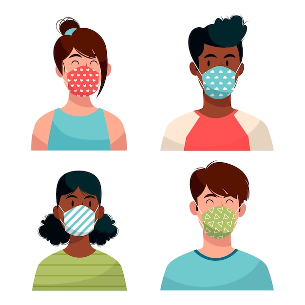 Free vector people wearing fabric face masks