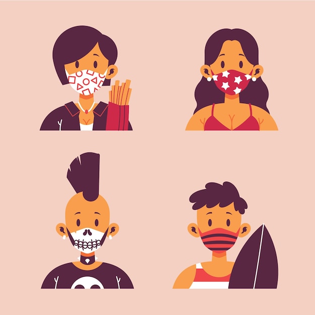 Free Vector people wearing fabric face masks