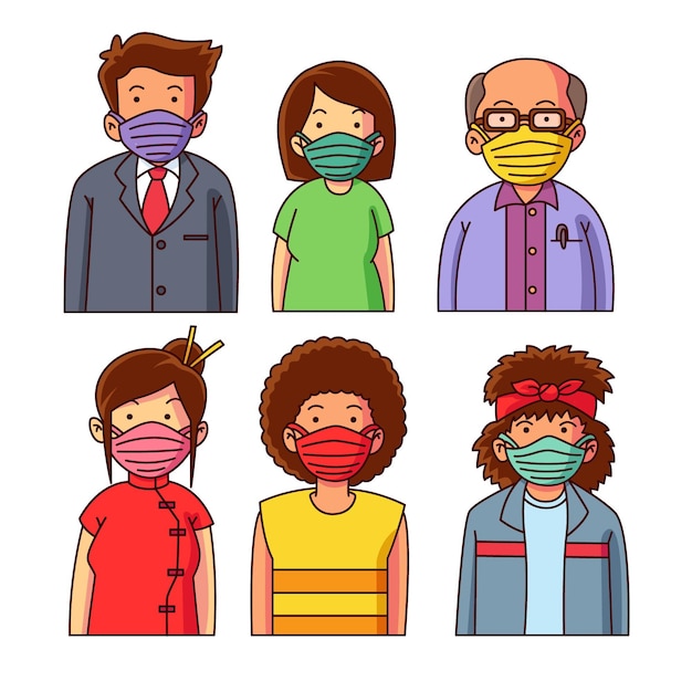 Free Vector people wearing fabric masks