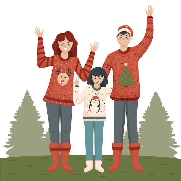 Free Vector people wearing ugly sweaters