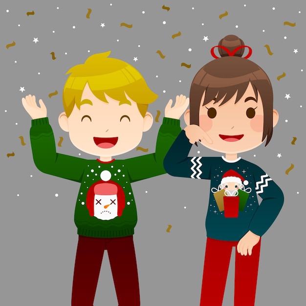 Free Vector people wearing ugly sweaters