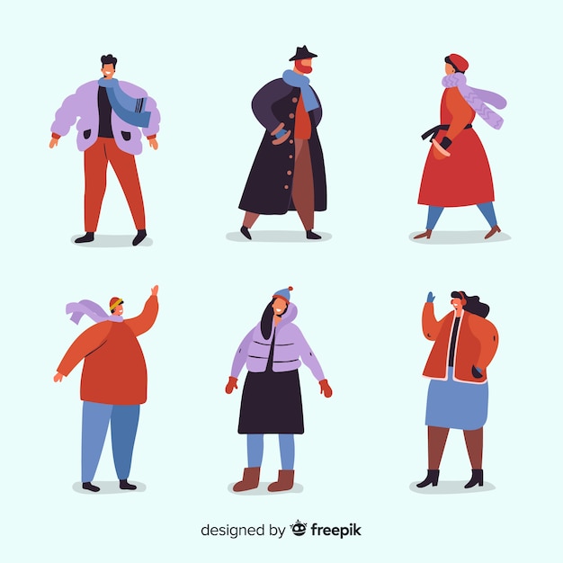 Free vector people wearing winter clothes collection