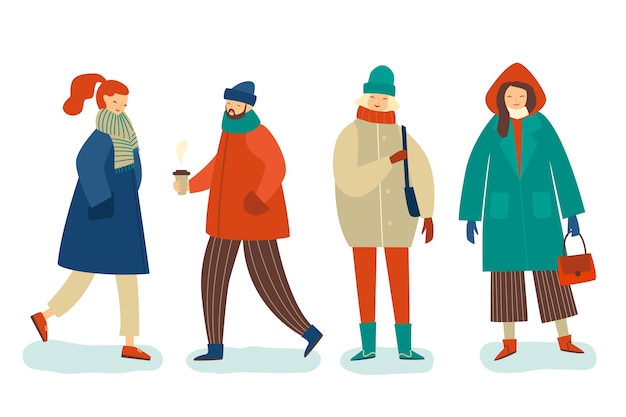 People wearing winter clothes illustrated