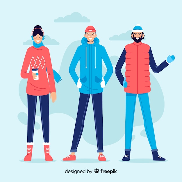 Free Vector people wearing winter clothes pack