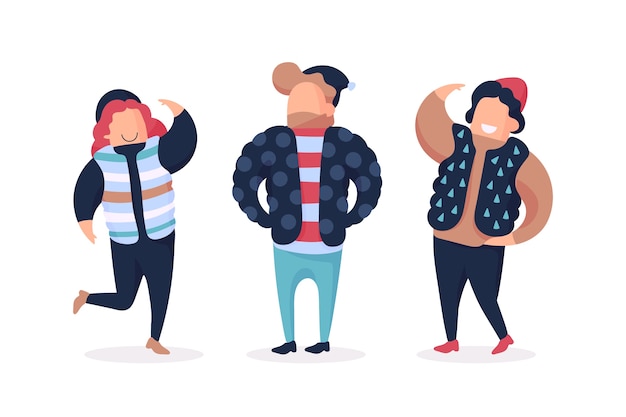 Free vector people wearing winter clothes