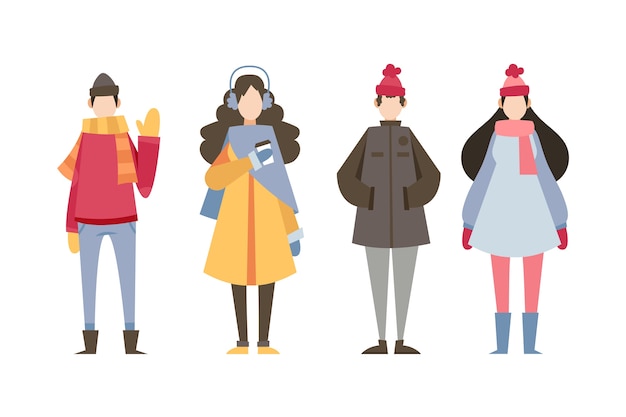 Free Vector people wearing winter clothes