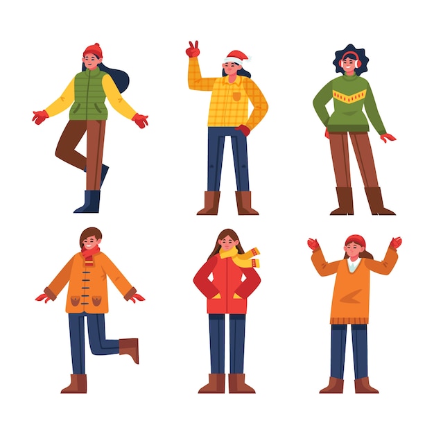 Free Vector people wearing winter clothes