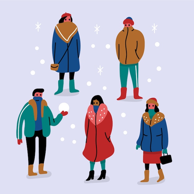 Free Vector people in winter clothes