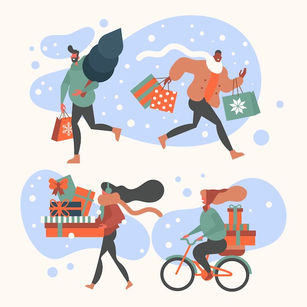 Free Vector people with christmas presents