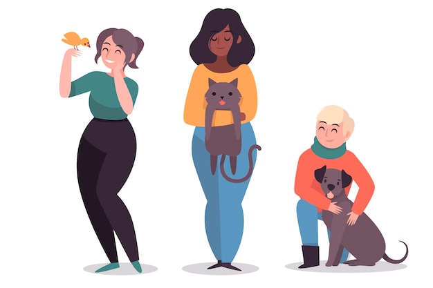 Free Vector people with cute different pets