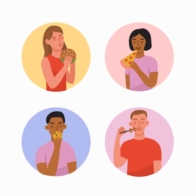 Free Vector people with different food