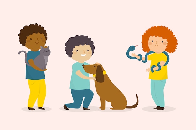 Free Vector people with different pets illustrated concept