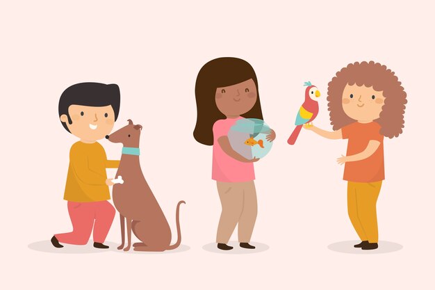 People with different pets illustrated theme