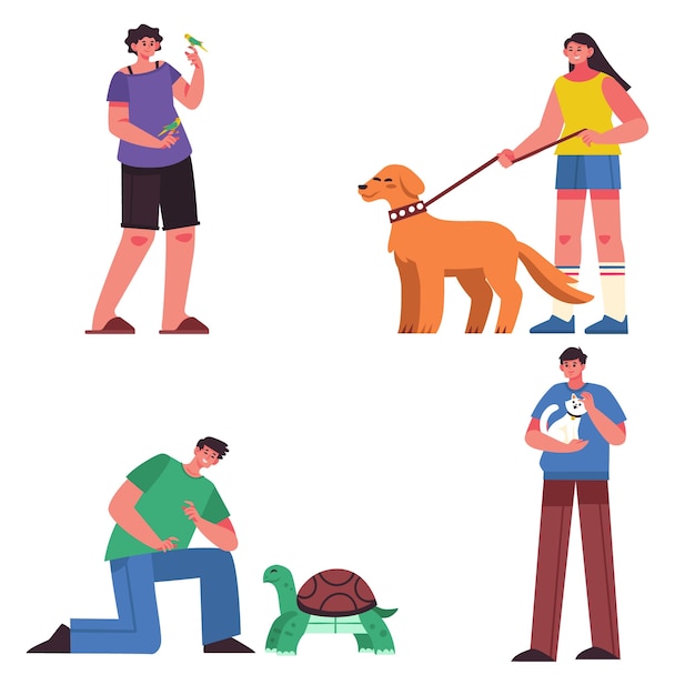 People with different pets illustration concept