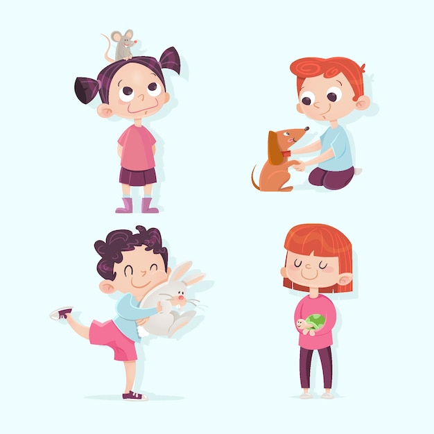 People with different pets illustration