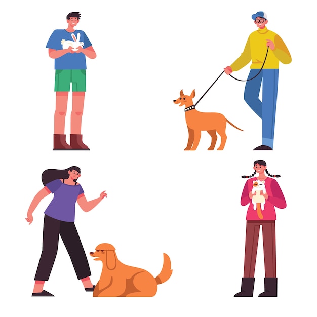 People with different pets illustration