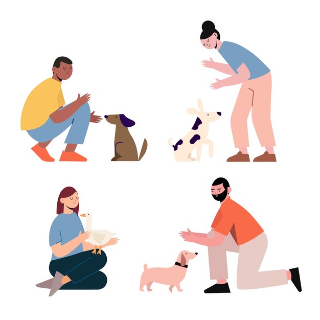 People with different pets illustration