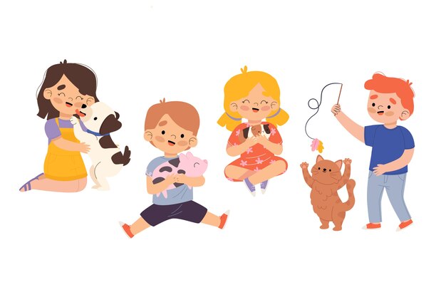 People with different pets illustration