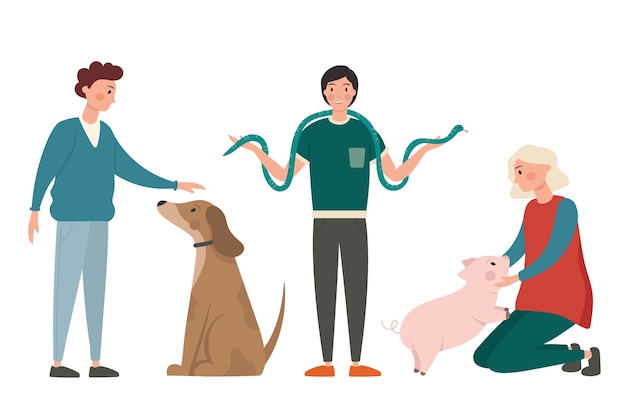 Free Vector people with different pets