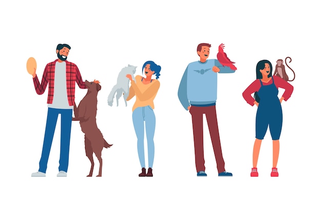 Free Vector people with different pets