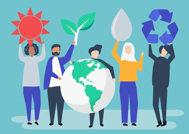 Free Vector people with environmental sustainability concept