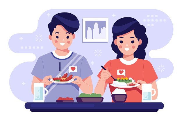 People with food collection illustration