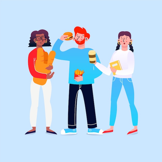 Free Vector people with food illustration pack