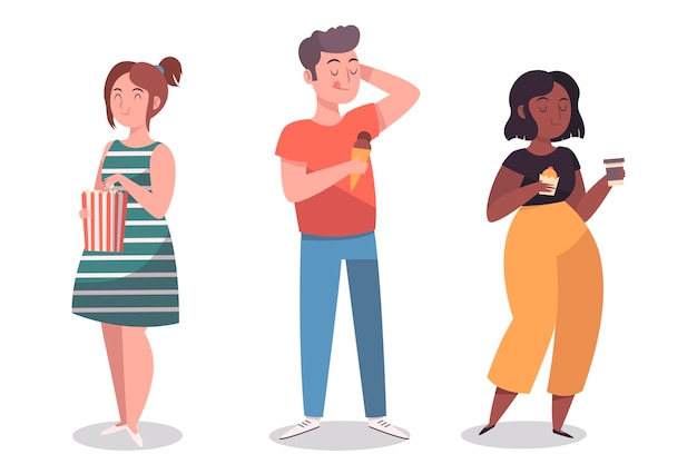 People with food illustration set