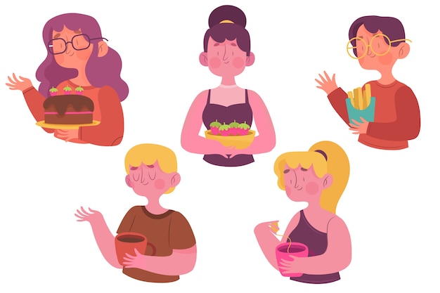 Free Vector people with food illustration