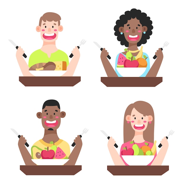 Free Vector people with food ready to eat