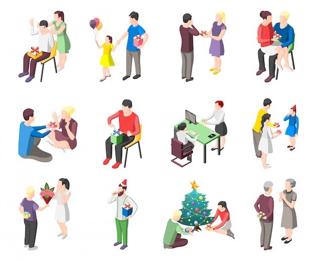 People With Gifts Isometric characters