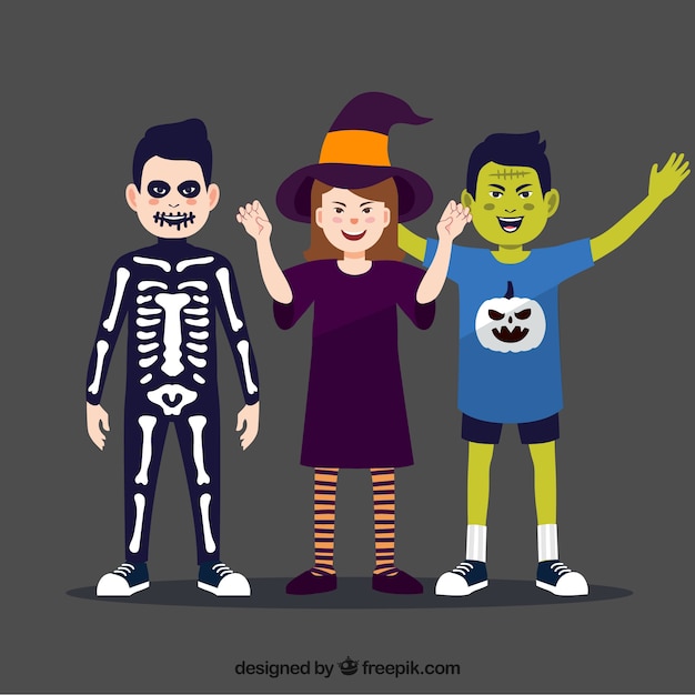 Free Vector people with halloween costumes