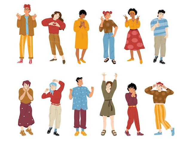 Free vector people with positive emotions and body language