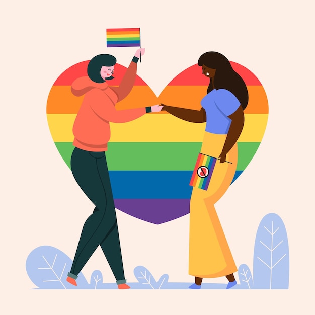 People with pride flag holding hands