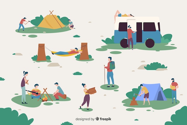 People working on a camping site