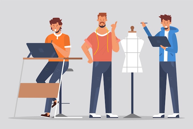 Free Vector people working in design with mannequin