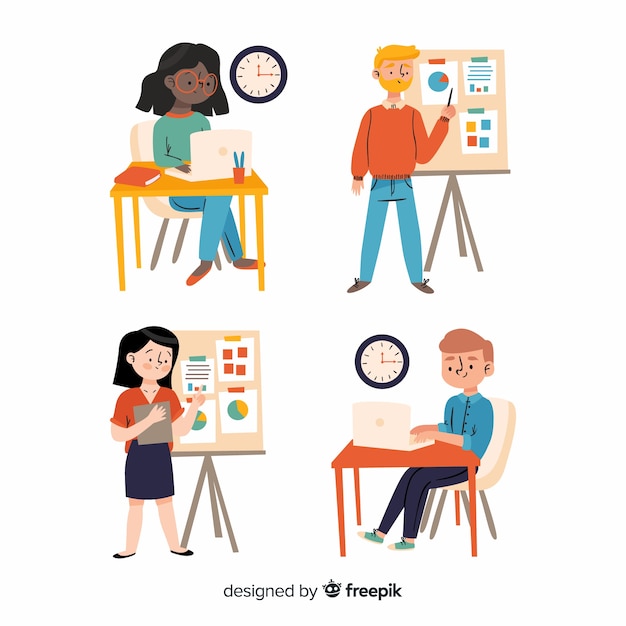 People working at the office flat design