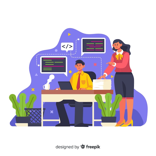 People working at the office flat design