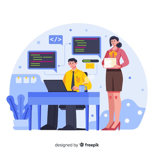 People working at the office flat design