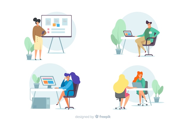 People working at the office flat design