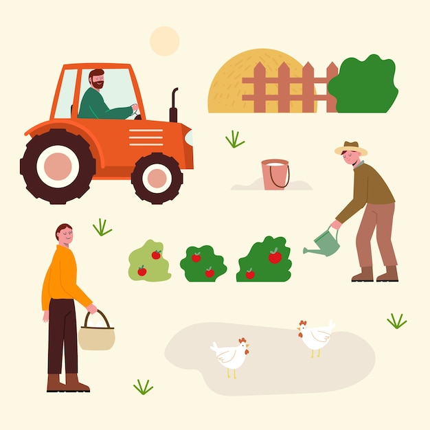 Free Vector people working on organic farm in daylight