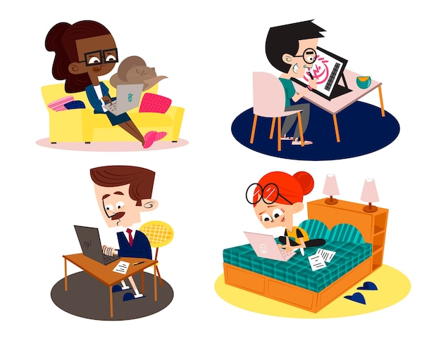 Free Vector people working remotely scenes collection