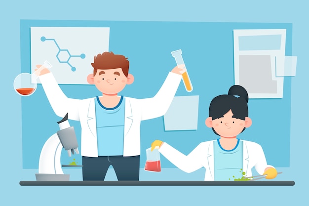 Free vector people working in science lab