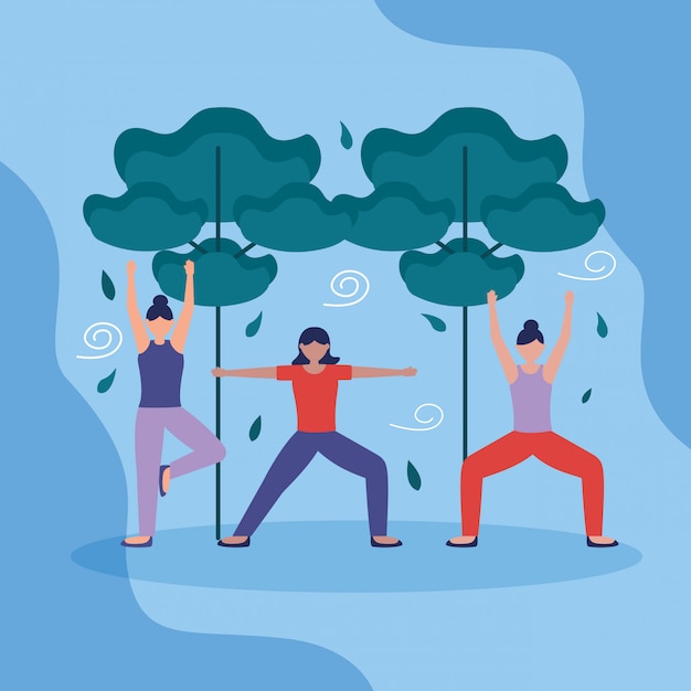 Free Vector people yoga outdoor in flat style